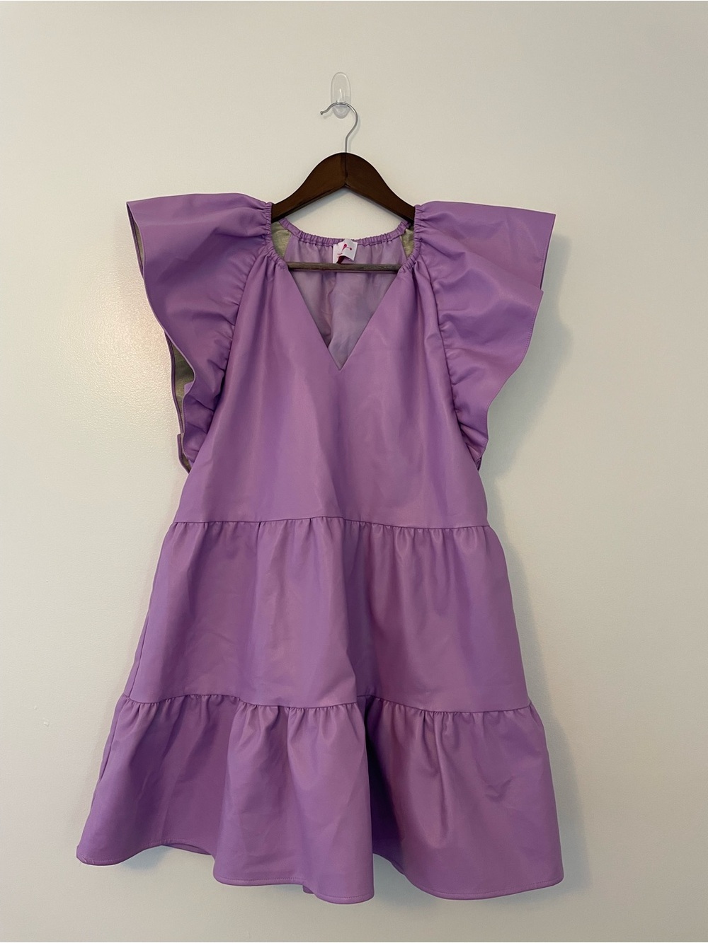 Buddy Love Ronnie Vegan Leather Ruffle Sleeve Short Purple Dress